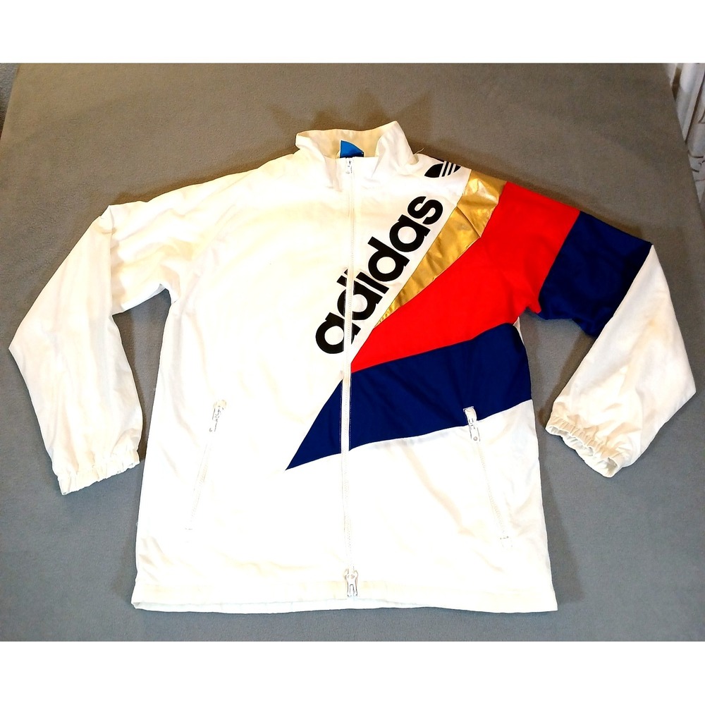 Adidas Tribe Originals Mens Colorblock Windbreaker White Gold Red Blue Size L